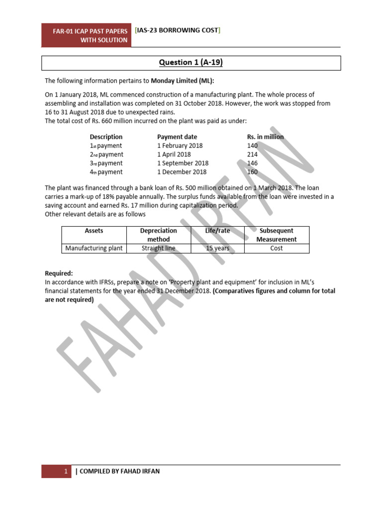 ICAP FAR-01 Past Papers Solutions | PDF | Loans | Banks