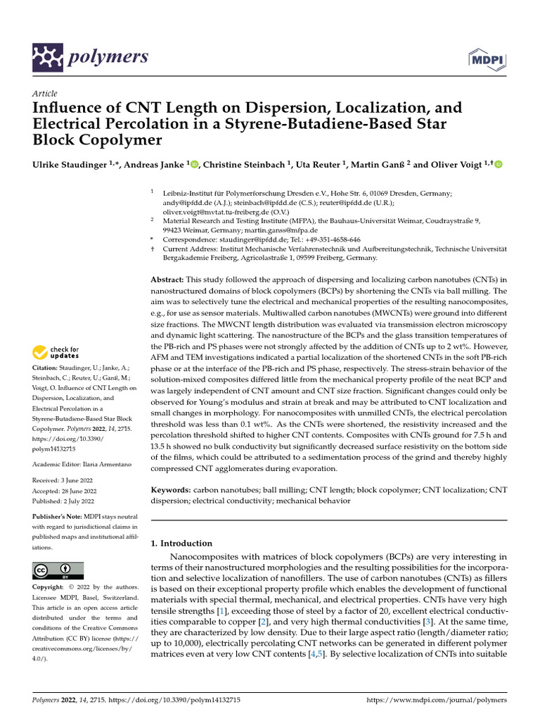 Staudinger 2022 - Influence of CNT On Electrical Percoaltion in SBR ...