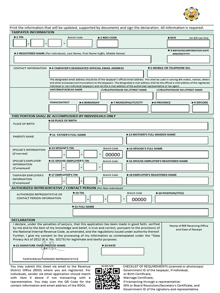S1905 BIR Registration Update Form | PDF