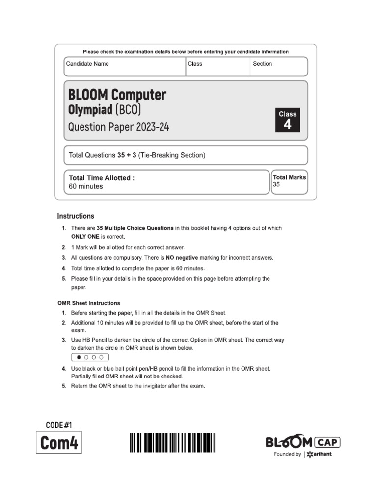Bloom Olympiad Computer 4th COM4 | PDF