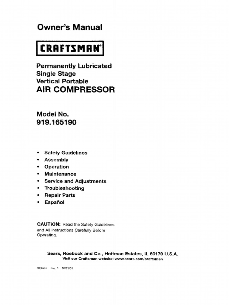 Craftsman 919 Air Compressor Manual | PDF | Ac Power Plugs And