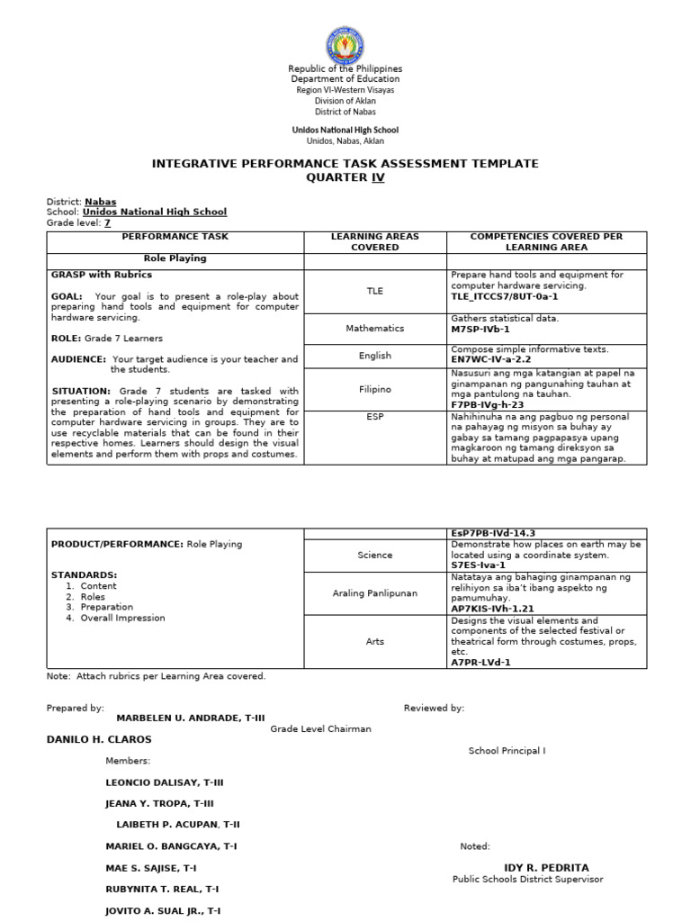 Grade 7 Performance Task Assessment Template | PDF | Human Communication