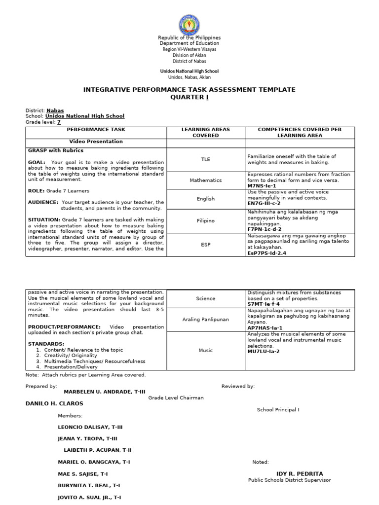 Grade 7 Performance Task Assessment Guide | PDF | Editing | Linguistics