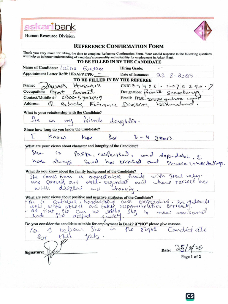 Reference Form 03 | PDF