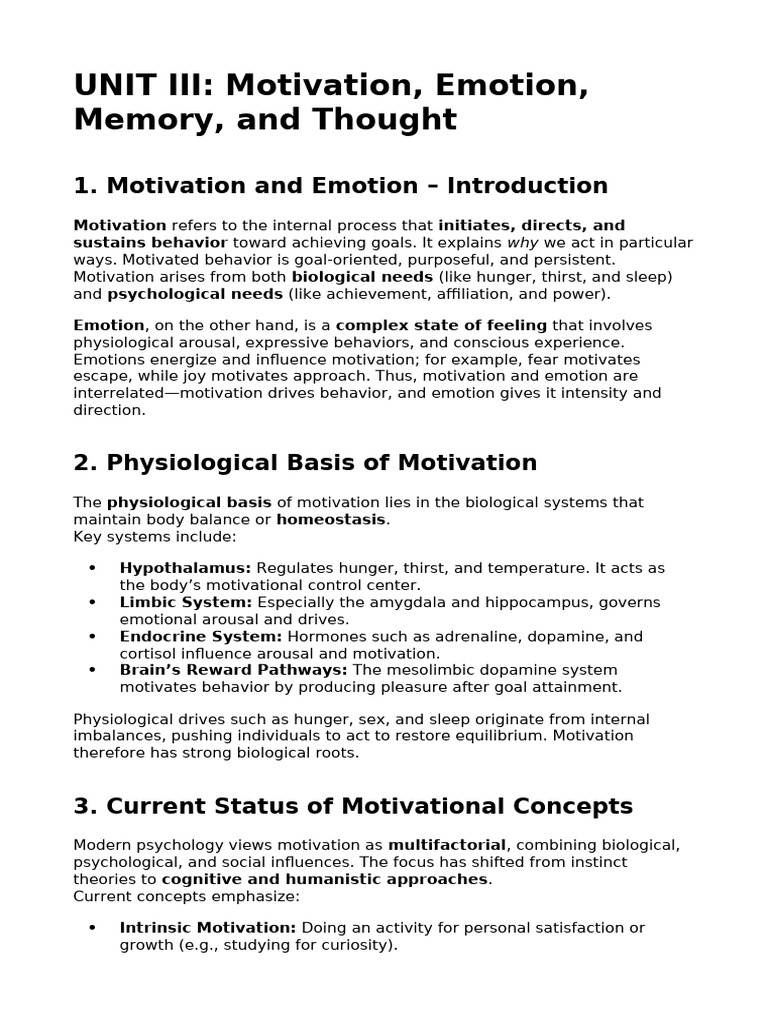 Motivation, Emotion, and Memory Insights | PDF | Emotions | Motivational