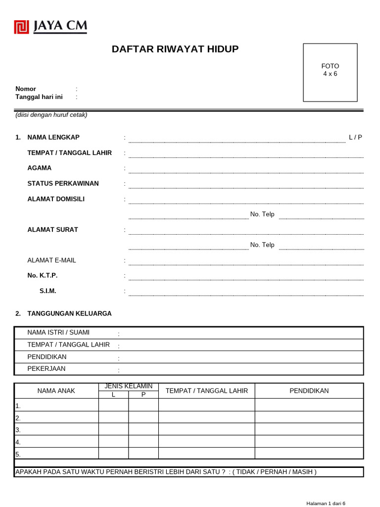 Contoh Format Daftar Riwayat Hidup | PDF