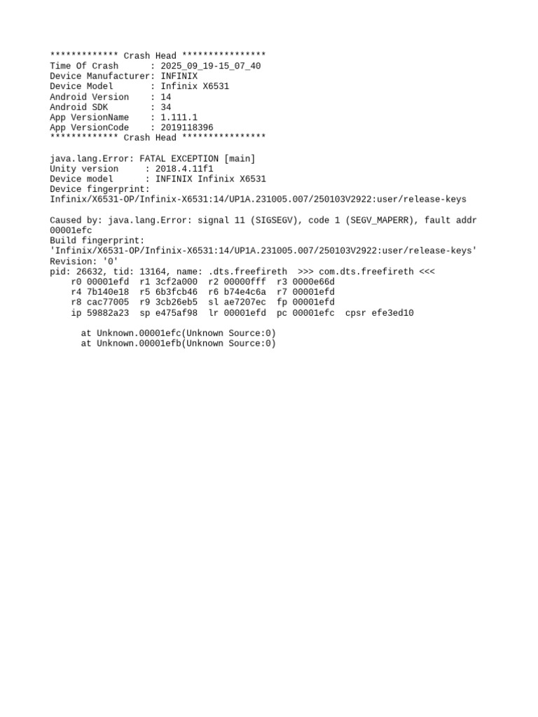 Infinix X6531 Crash Report Analysis | PDF