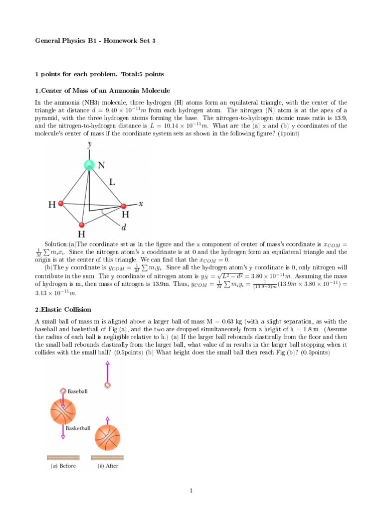 Physics Homework: Center of Mass & Collisions | PDF | Rotation Around A ...