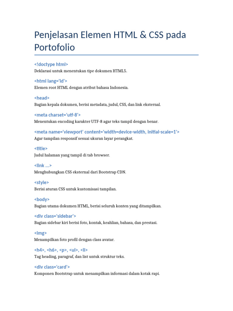 Elemen HTML & CSS dalam Portofolio | PDF