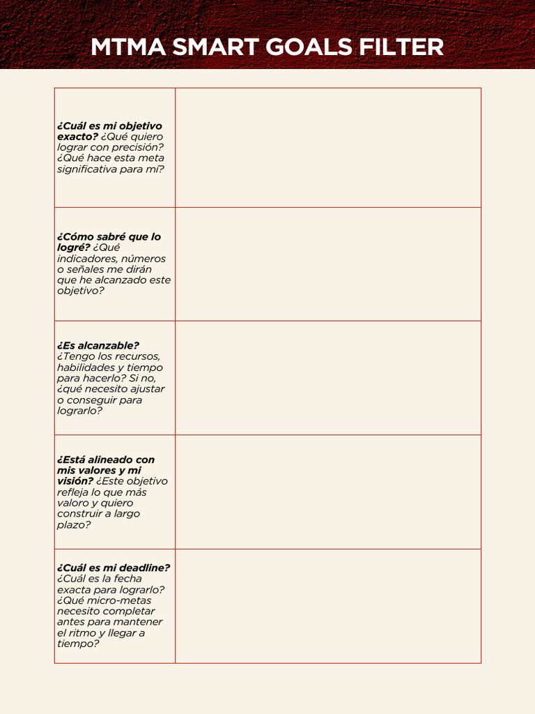Mtma Smart Goals Filter | PDF