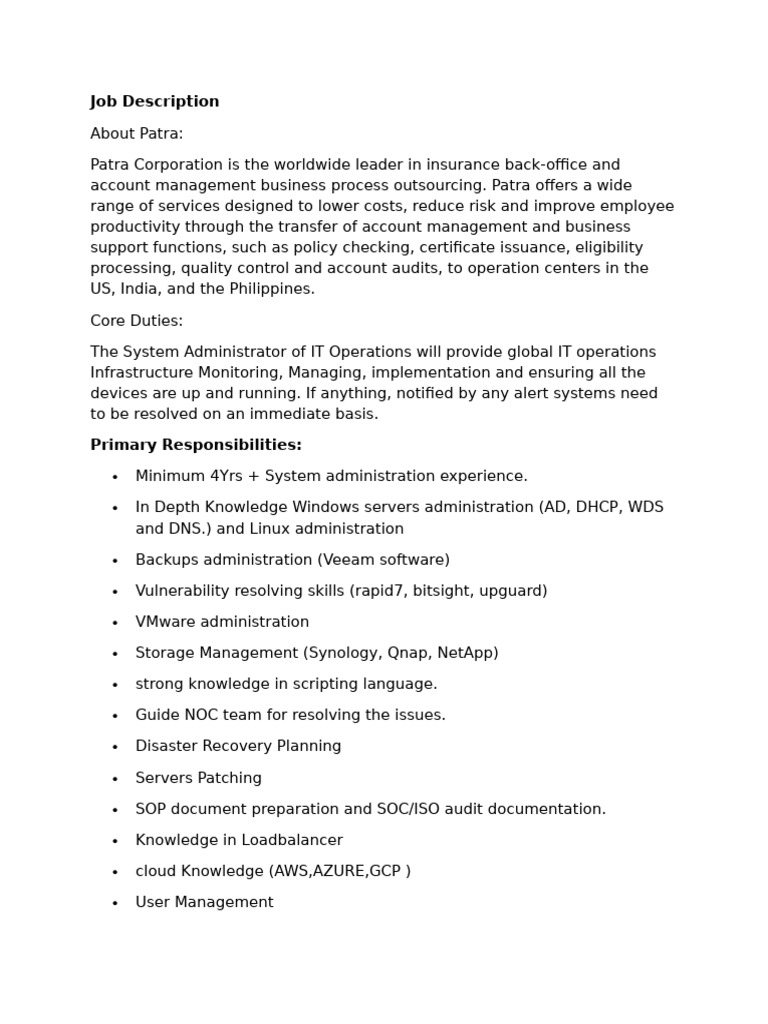 IT Operations System Administrator Role | PDF | Cloud Computing ...