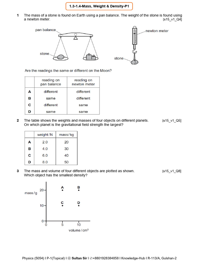 Mass, Weight, and Density in Physics | PDF | Weight | Mass