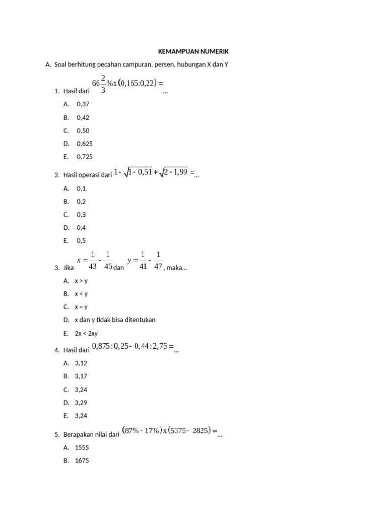 Soal Kemampuan Numerik dan Cerita | PDF
