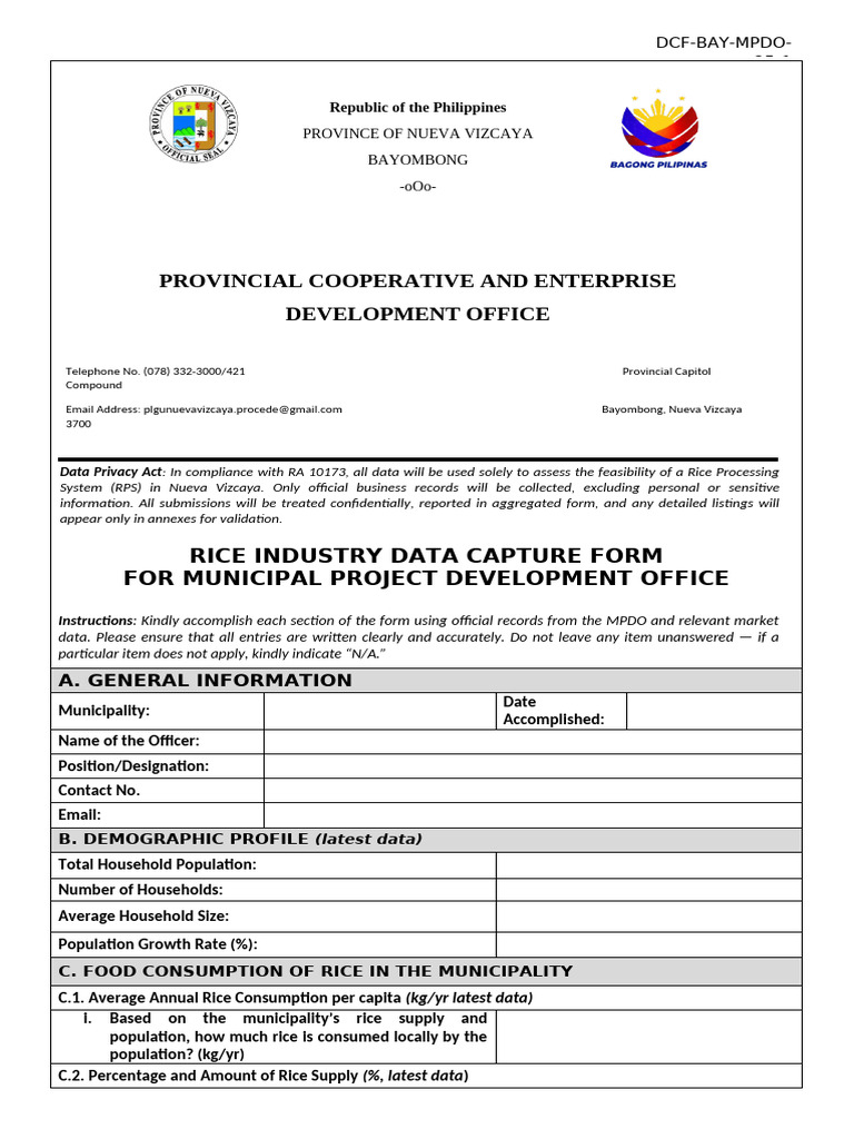 Nueva Vizcaya Rice Data Capture Form | PDF | Rice | Economies
