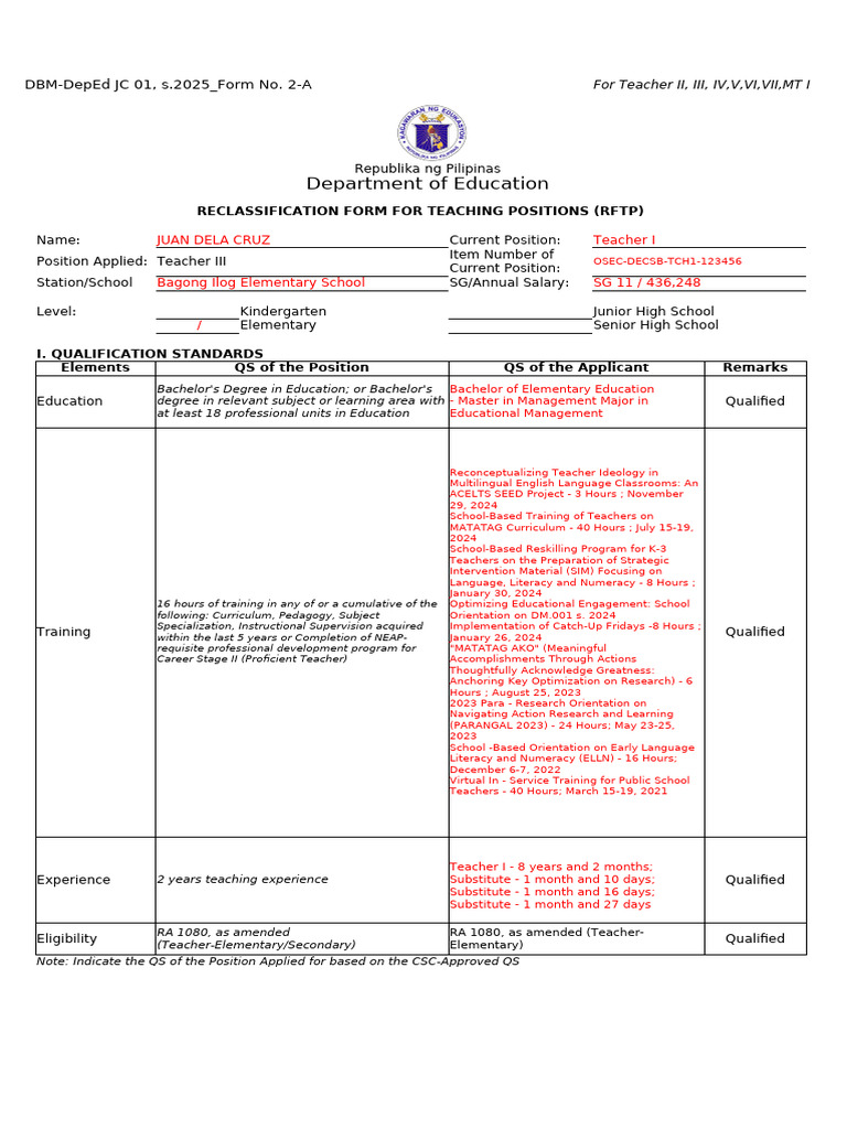 Teacher III Reclassification Form 2025 | PDF | Learning | Educational ...