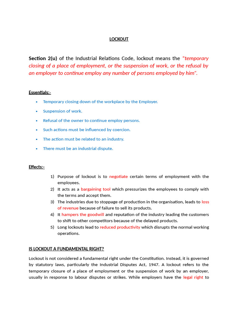 Understanding Lockouts in Industrial Relations | PDF | Cost Of Living ...
