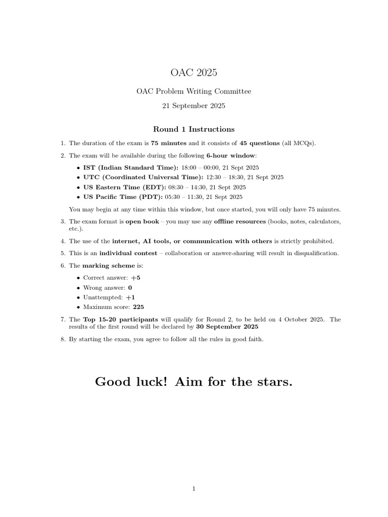 OAC 2025 Exam Instructions and Details | PDF | Orbit | Stars