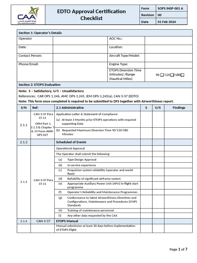 EDTO Approval Certification Checklist | PDF | Aviation | Aerospace