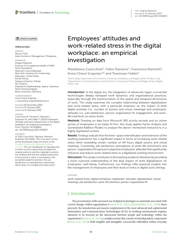 Digital Workplace Stress and Employee Attitudes | PDF | Work–Life ...
