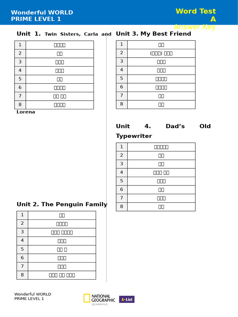 WW Prime L1 Word Test A AK | PDF