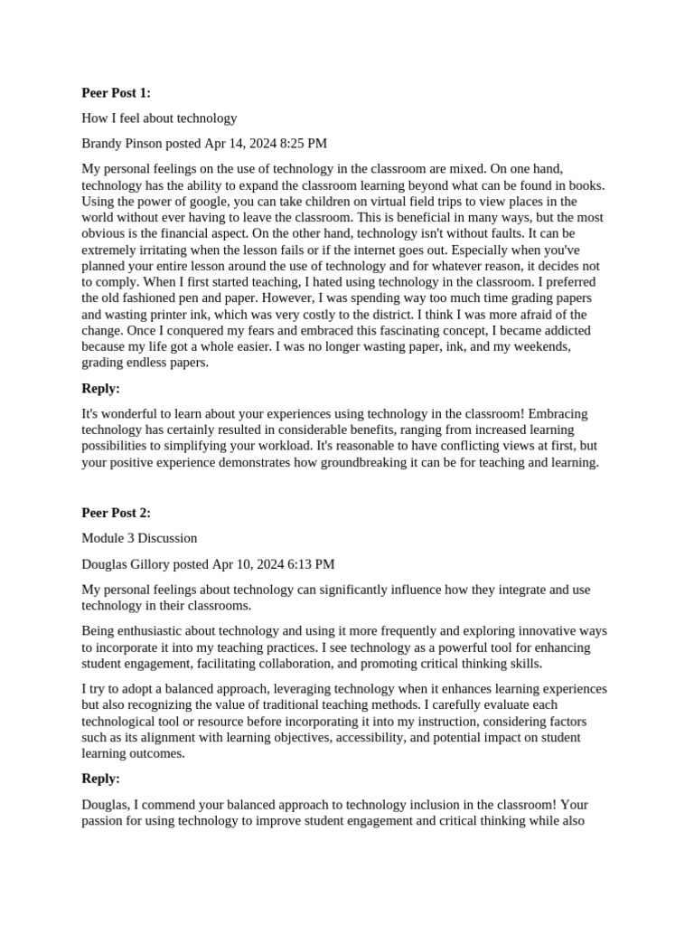 Replies To Two Peer Post | PDF | Learning | Classroom