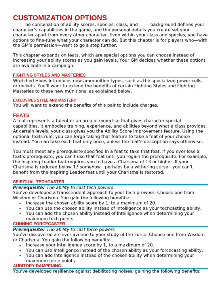 Character Customization Feats Guide | PDF