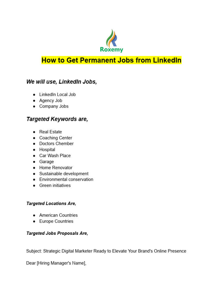 LinkedIn Job Strategies for Permanent Roles | PDF | Digital Marketing ...