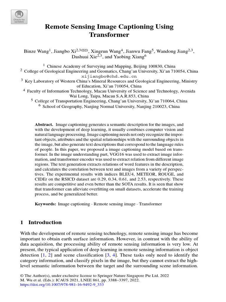 Remote Sensing Image Captioning with Transformer | PDF | Applied ...