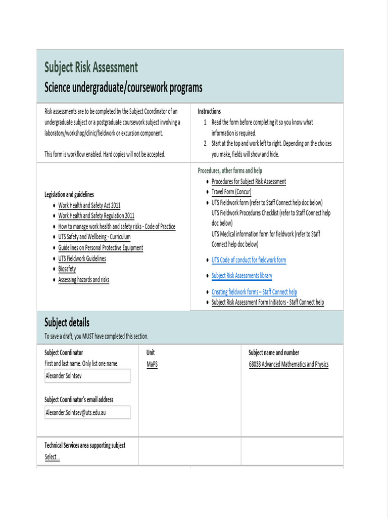 Advanced Mathematics and Physics Subject Risk Assessment | PDF | Risk ...