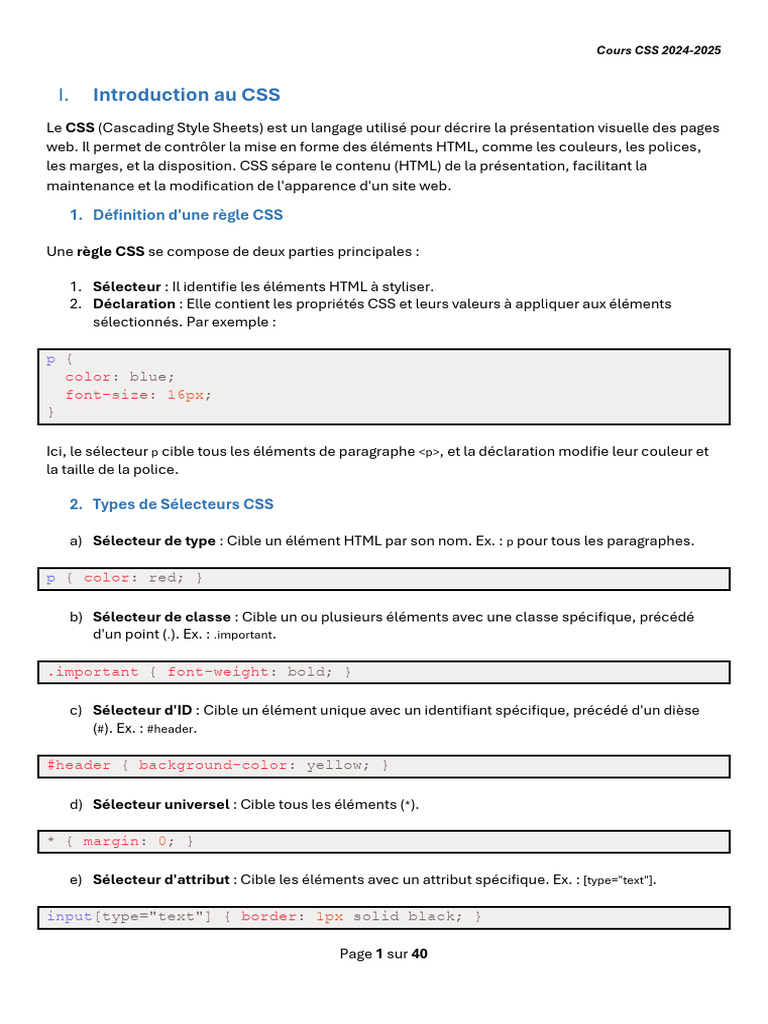 Introduction au CSS et ses propriétés | PDF | Élément HTML | Html