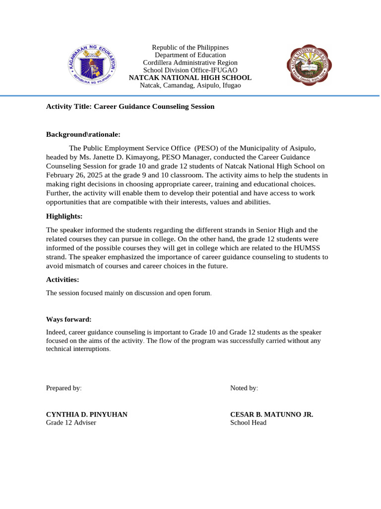 Activity Report On Career Guidance | PDF