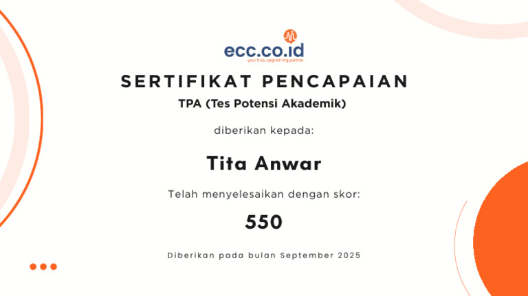 Contoh Sertifikat TPA - Tita | PDF