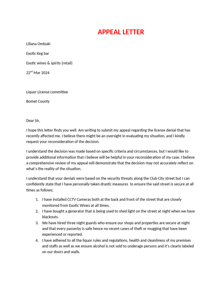 Appeal Letter | PDF