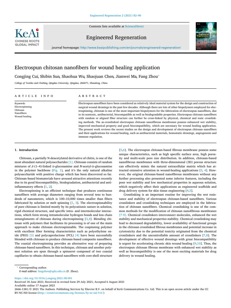 Electrospun Chitosan Nanofibers For Wound Healing Application | PDF ...