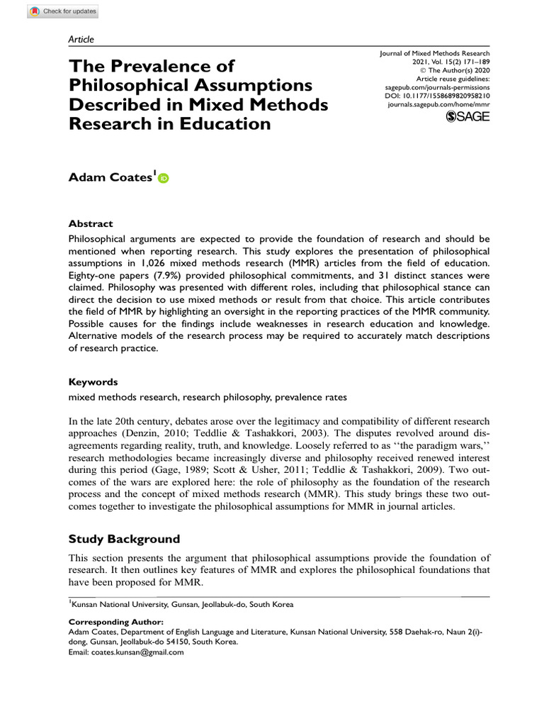 Philosophical Assumptions in MMR Education | PDF | Qualitative Research ...
