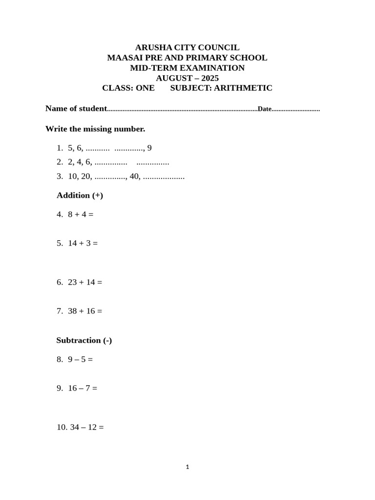 Arithmetic Class One | PDF