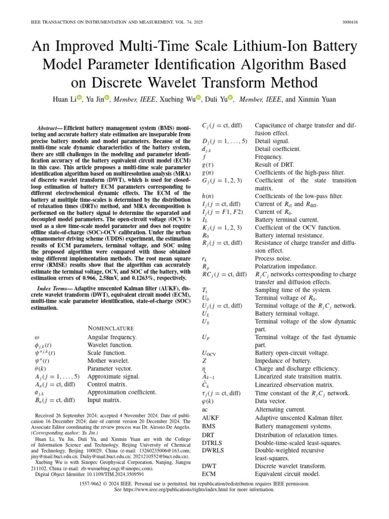 An Improved Multi-Time Scale Lithium-Ion Battery Model Parameter ...