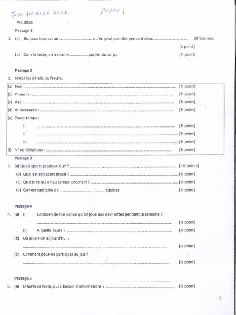 French Paper 1 | PDF