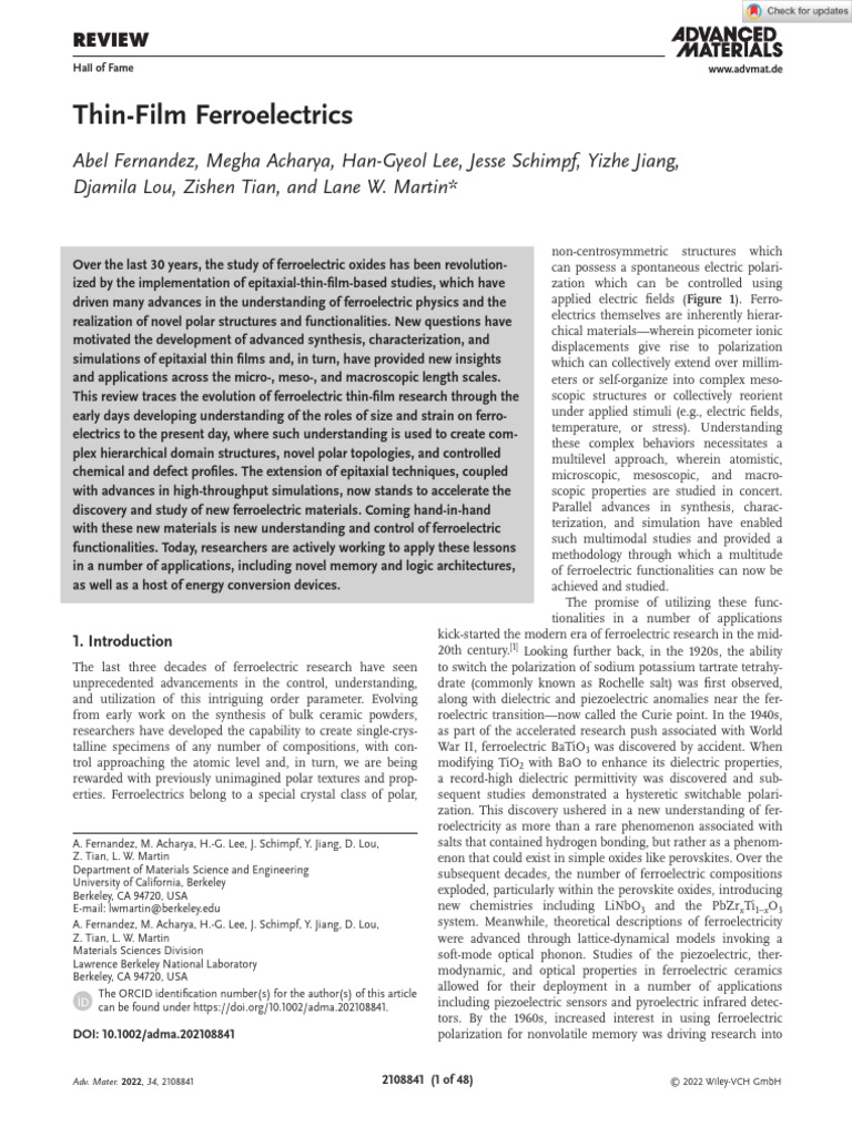 Thin-Film Ferroelectrics Review | PDF | Thin Film | Ferroelectricity