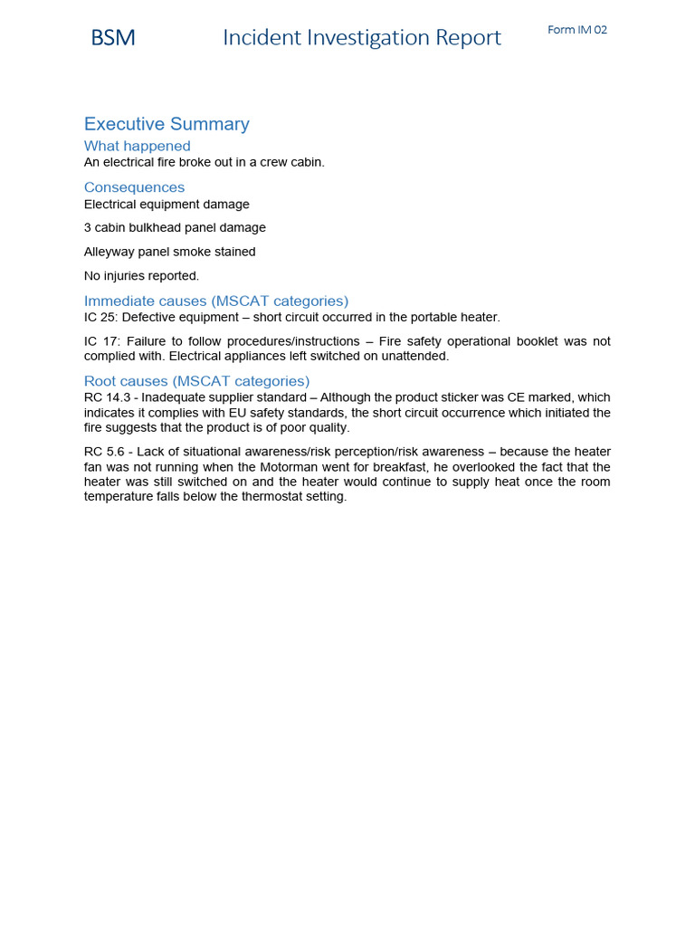 Electrical Fire Incident Report Summary | PDF