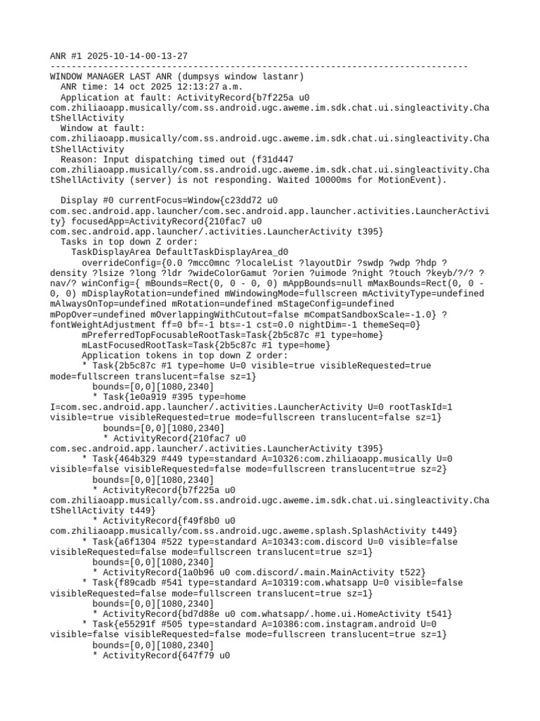 ANR Report for Zhiliao App Activity | PDF | System Software | Software
