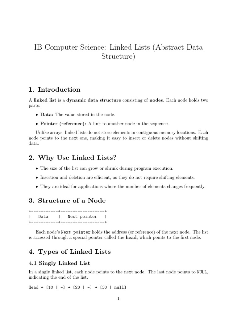 Linked Lists in IB Computer Science | PDF | Computing | Software ...