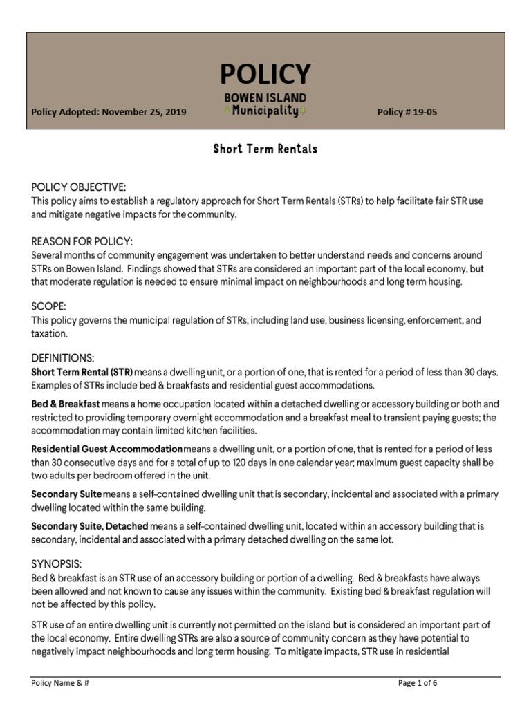 BIM Short Term Rental Policy FINAL | PDF