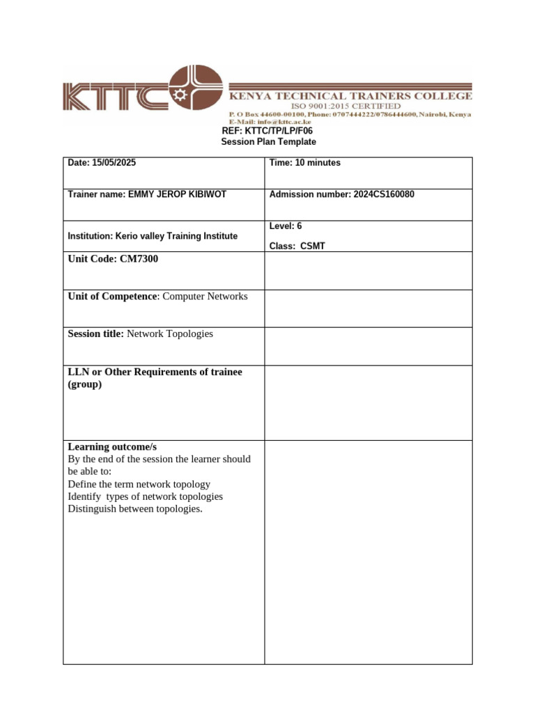 Network Topologies Session Plan | PDF