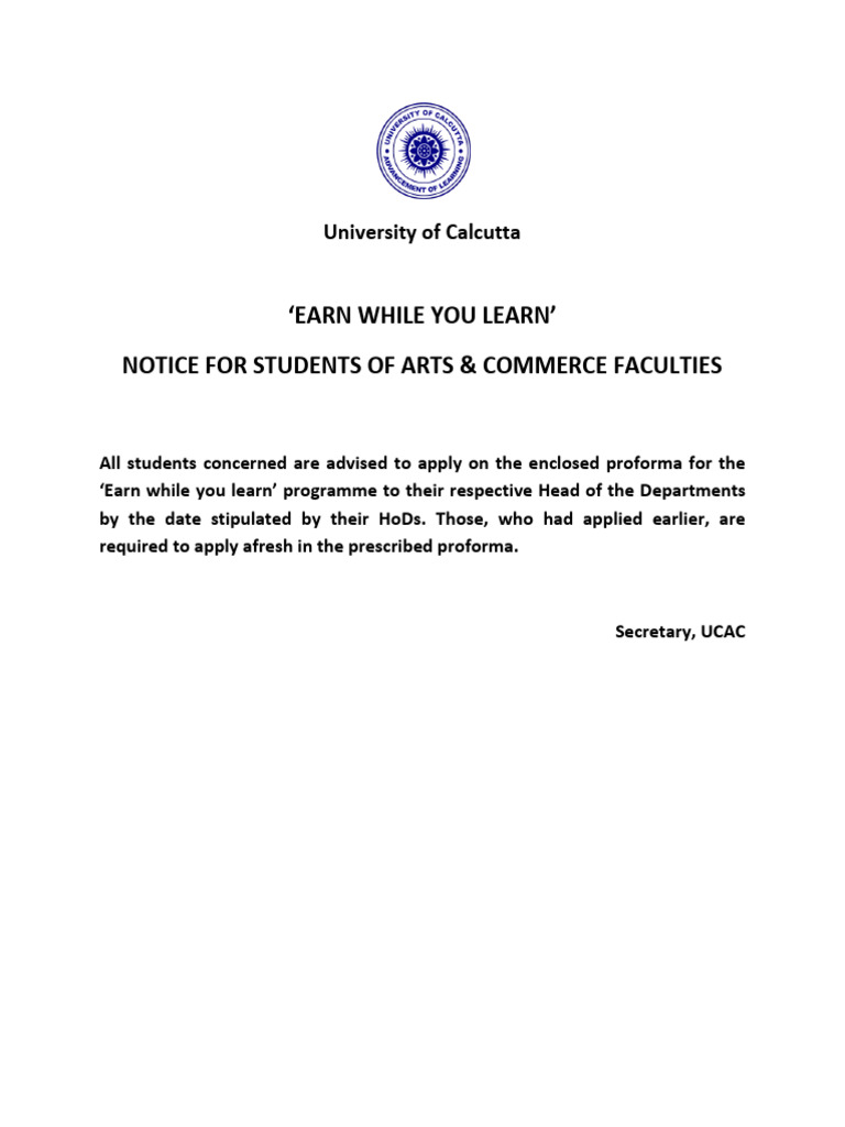 Earn While You Learn Program Notice | PDF