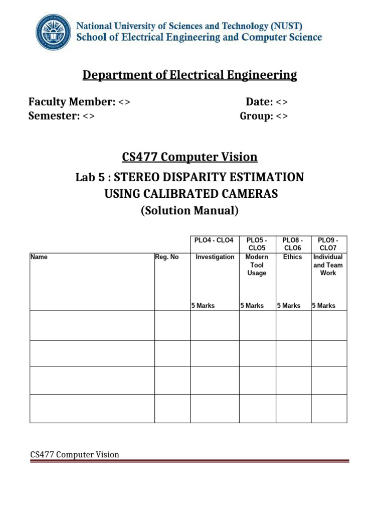 Stereo Disparity Estimation Lab Guide | PDF | Computer Vision | Control ...
