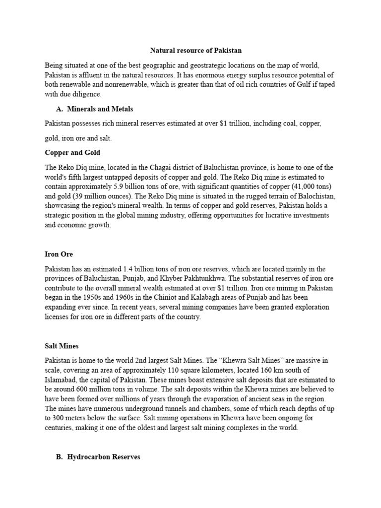 Natural Resources of Pakistan Overview | PDF | Renewable Energy ...