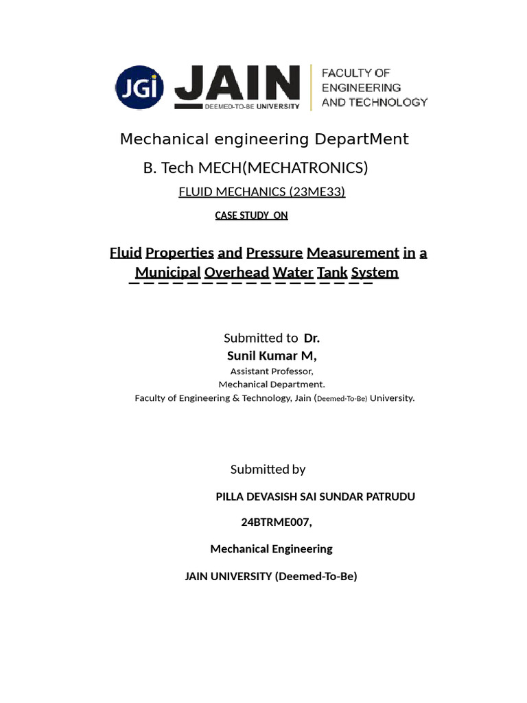 Fluid Mechanics in Water Tank Systems | PDF | Viscosity | Pressure