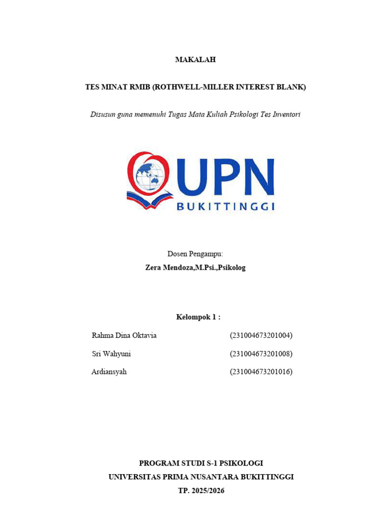 Tes Minat RMIB: Panduan Lengkap Psikologi | PDF