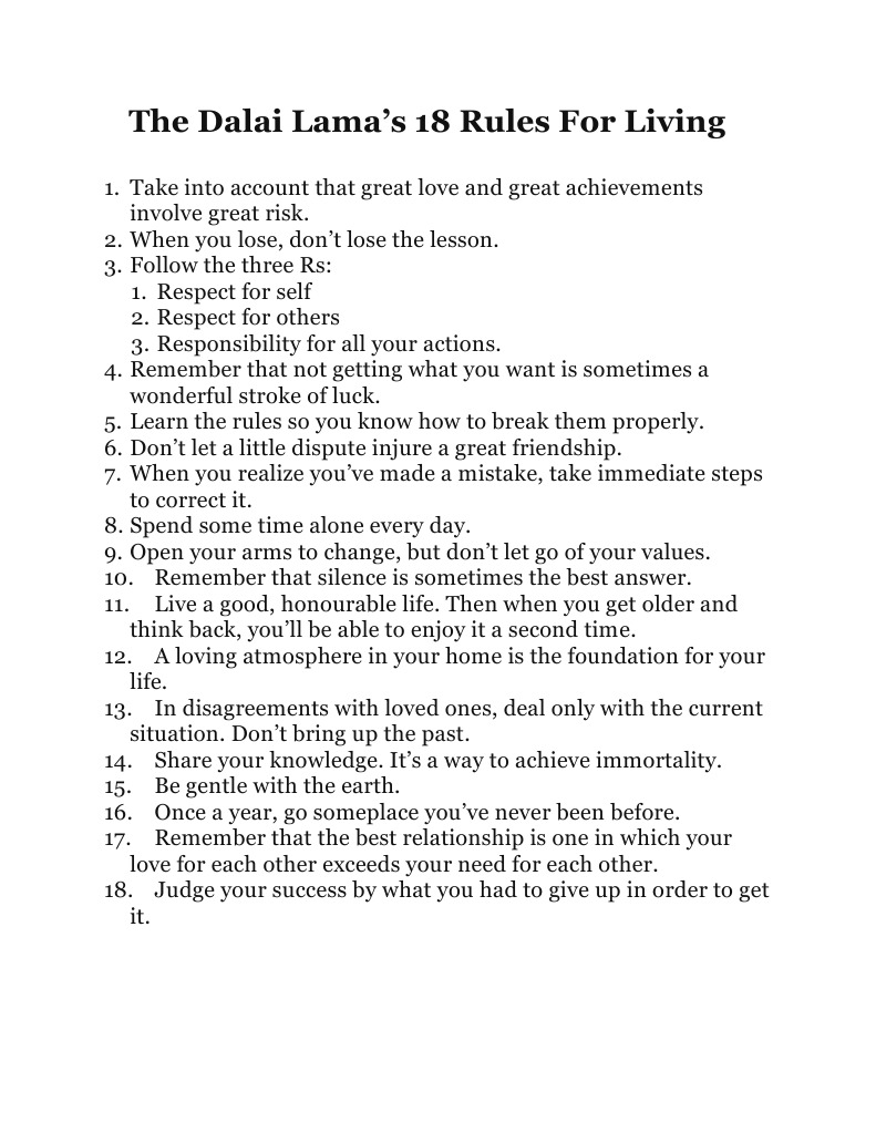 Dalai Lama's 18 Life Rules | PDF